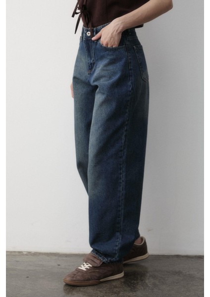 Kadın Yüksek Bel Geniş Paça Jean Pantolon indirimleri