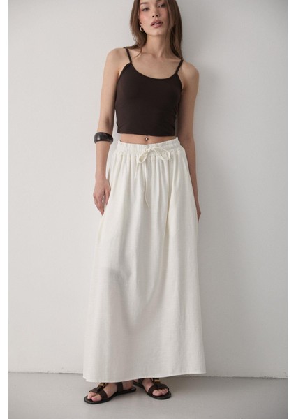 Kadın Beli Lastikli Çift Cepli Keten Etek fiyatları