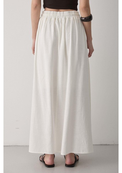 Kadın Beli Lastikli Çift Cepli Keten Etek indirimleri