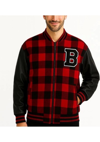 Kolları Uni Deri Içi Astarlı Oduncu Kolej Içi Ceket Bordo