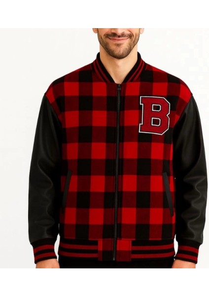 Kolları Uni Deri Içi Astarlı Oduncu Kolej Içi Ceket Bordo modelleri