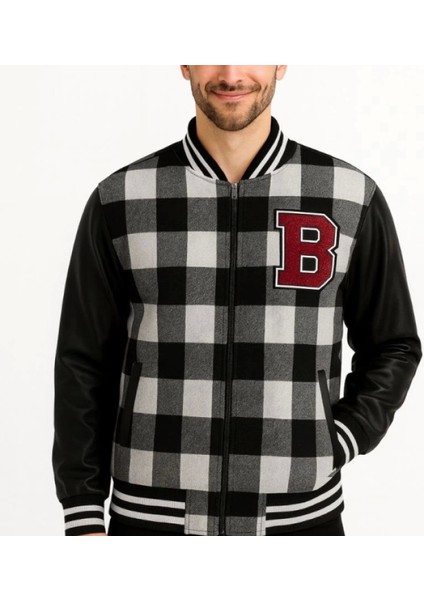 Kolları Uni Deri Içi Astarlı Oduncu Kolej Içi Ceket Gri