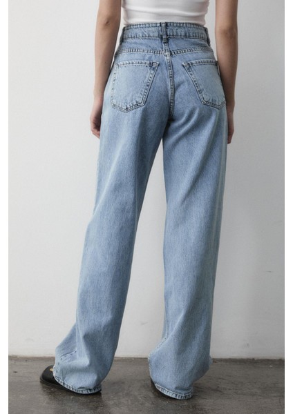 Kadın Yüksek Bel Geniş Paça Jean Pantolon fiyatları