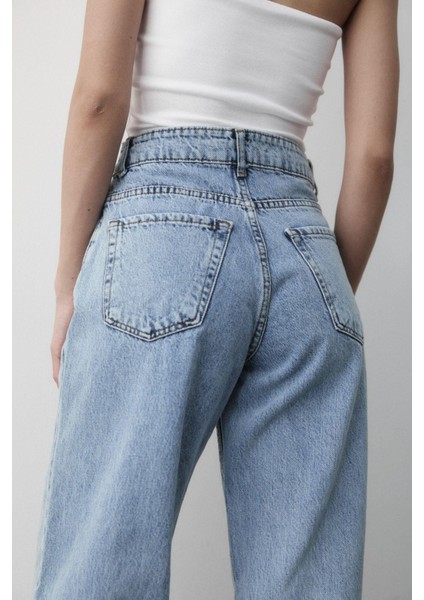 Kadın Yüksek Bel Geniş Paça Jean Pantolon modelleri