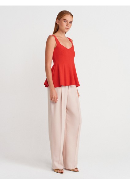 31973 Peplum Streç Top-Kırmızı fırsatları