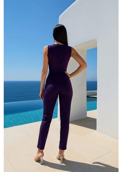 Kadın Kruvaze Yaka Dantel Güpür ve Kuşak Detay Tulum fiyatları