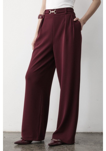 Kadın Likralı Toka Kemer Detaylı Lastikli Palazzo Pantolon fiyatları