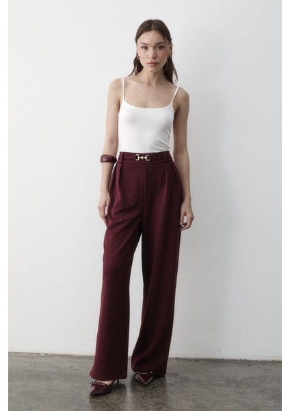 Kadın Likralı Toka Kemer Detaylı Lastikli Palazzo Pantolon fırsatları