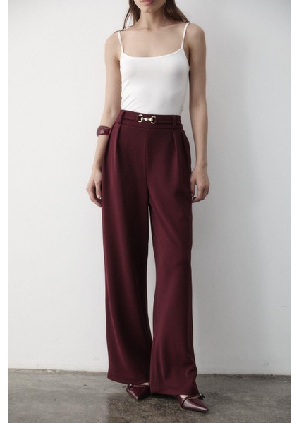 Kadın Likralı Toka Kemer Detaylı Lastikli Palazzo Pantolon indirimleri