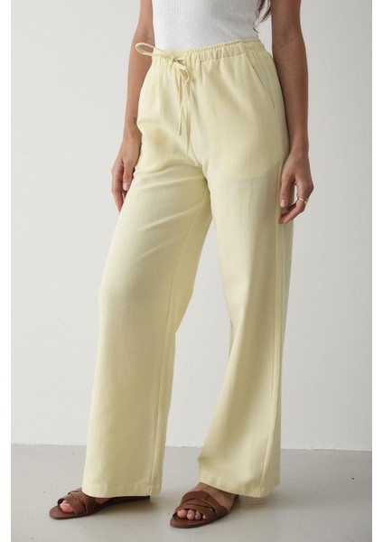 Kadın Beli Lastikli Bol Paça Palazzo Keten Pantolon fiyatları