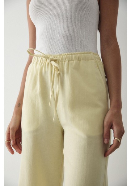 Kadın Beli Lastikli Bol Paça Palazzo Keten Pantolon fırsatları