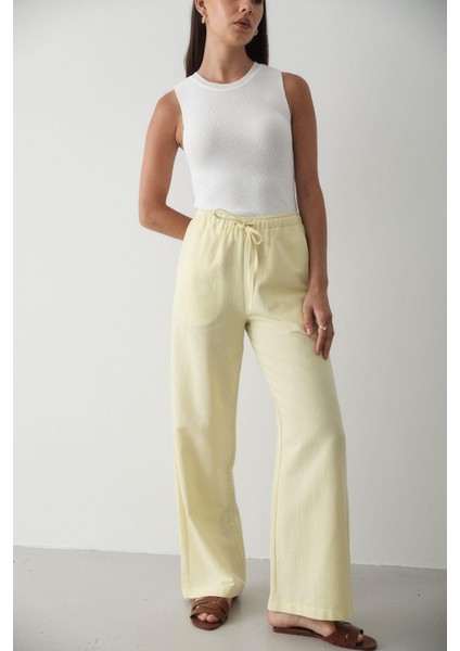 Kadın Beli Lastikli Bol Paça Palazzo Keten Pantolon indirimleri