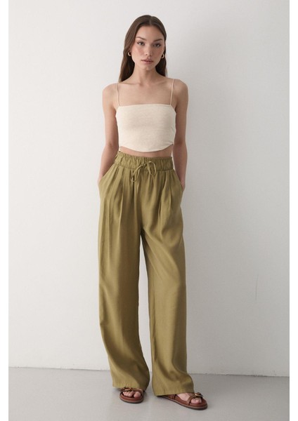 Kadın Beli Lastikli Bol Paça Palazzo Pantolon