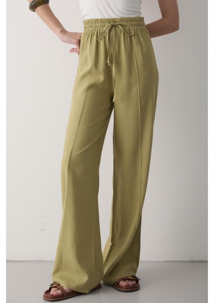 Kadın Beli Lastikli Bağcıklı Keten Pantolon fiyatları