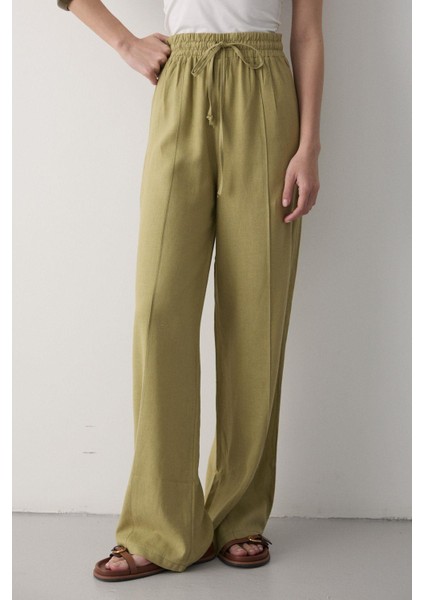Kadın Beli Lastikli Bağcıklı Keten Pantolon fırsatları