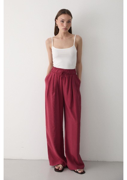 Kadın Beli Lastikli Bol Paça Palazzo Pantolon