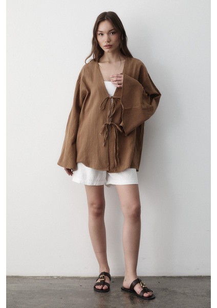 Kadın Çift Bağlama Keten Kimono fiyatları