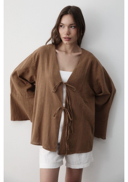 Kadın Çift Bağlama Keten Kimono modelleri