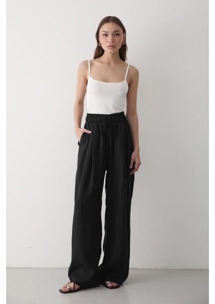 Kadın Beli Lastikli Bol Paça Palazzo Pantolon