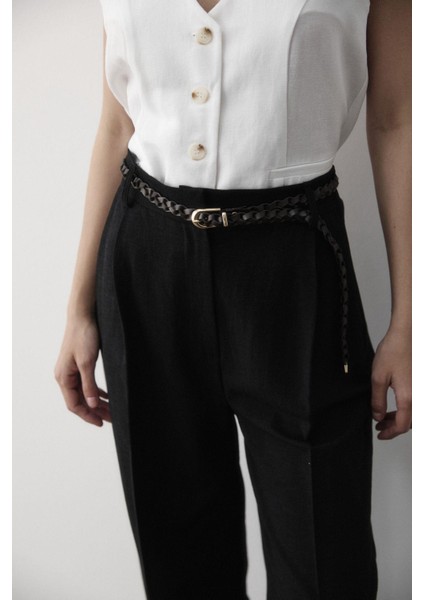 Kadın Keten Örgü Kemerli Beli Lastikli Yüksel Bel Palazzo Pantolon modelleri