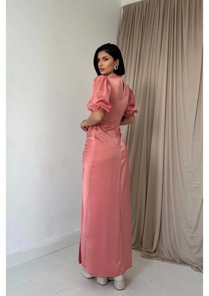 Pudra Büzgülü Saten Elbise fırsatları