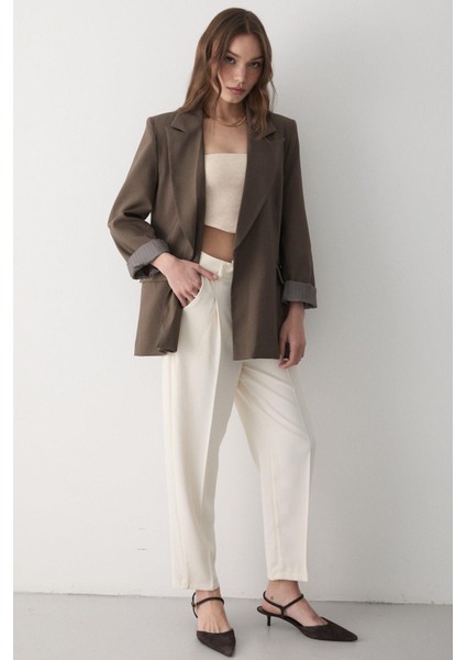 Kadın Çizgili Içi Astarlı Kol Detaylı Blazer Ceket fırsatları