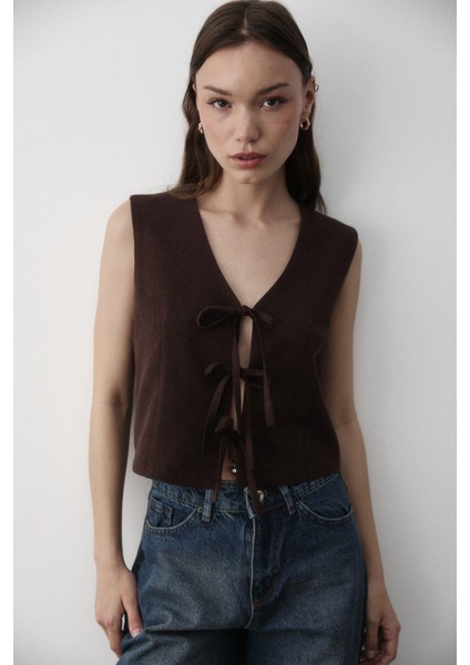Kadın Bağlamalı Keten Yelek fiyatları