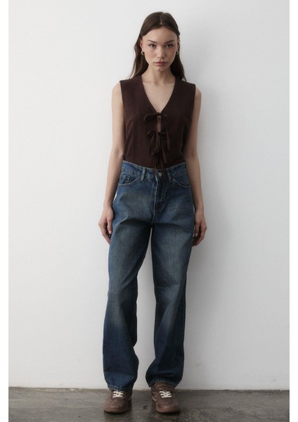 Kadın Bağlamalı Keten Yelek indirimleri