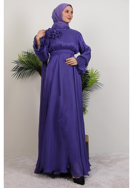 Omuzdan Pelerinli Elbise Mor modelleri