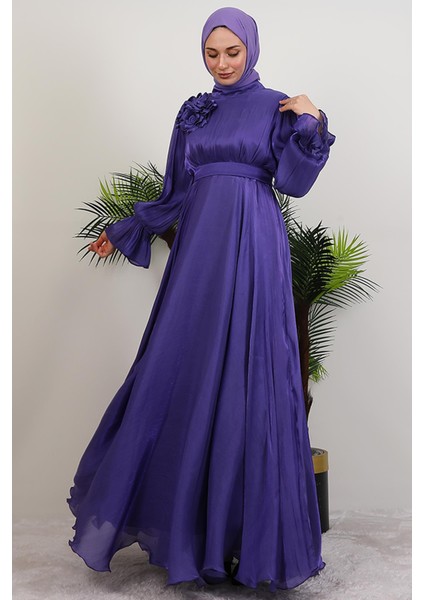 Omuzdan Pelerinli Elbise Mor fırsatları
