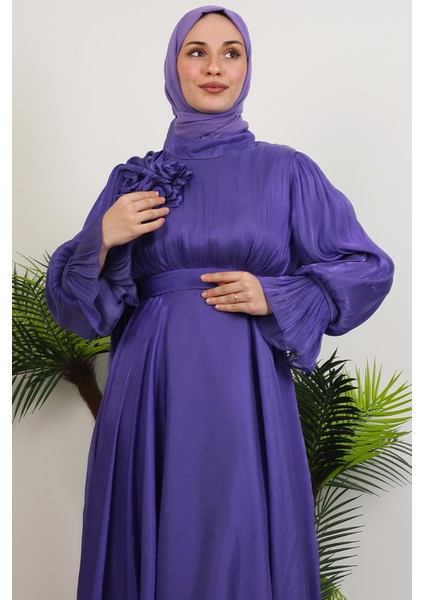 Omuzdan Pelerinli Elbise Mor indirimleri