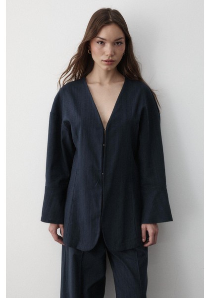 Kadın V Yaka Gizli Düğmeli Üst & Lastikli Pantolon Keten Alt & Üst Takım fiyatları