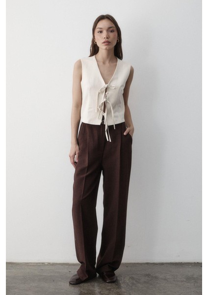 Kadın Bağlamalı Keten Yelek fiyatları