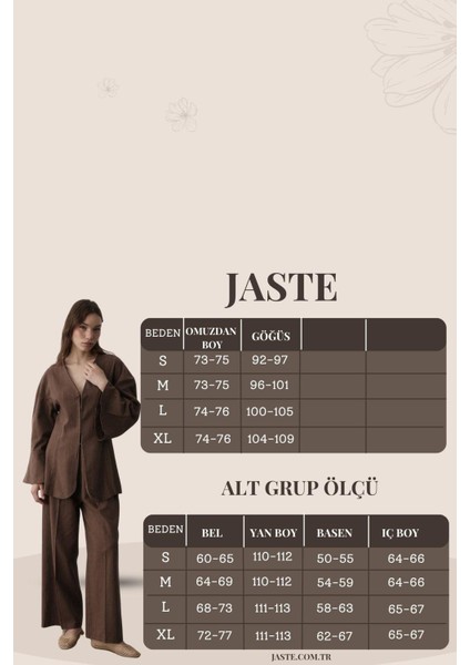 Kadın V Yaka Gizli Düğmeli Üst & Lastikli Pantolon Keten Alt & Üst Takım indirimleri