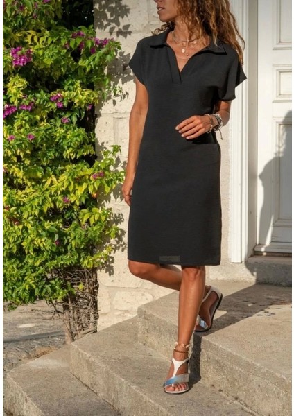 Kadın Polo Yaka Detaylı Aerobin Kumaş Elbise