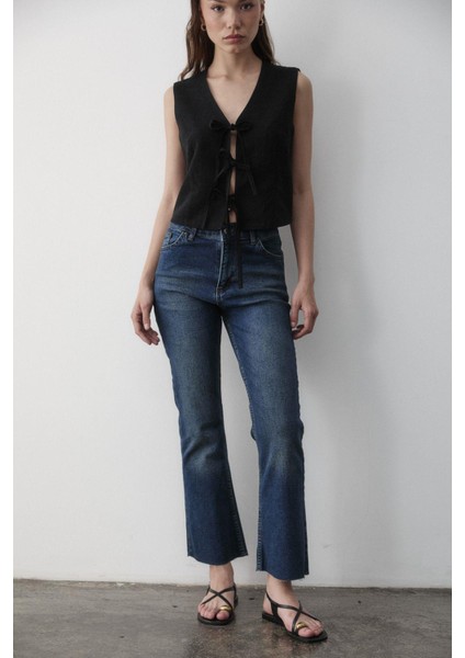 Kadın Bağlamalı Keten Yelek indirimleri