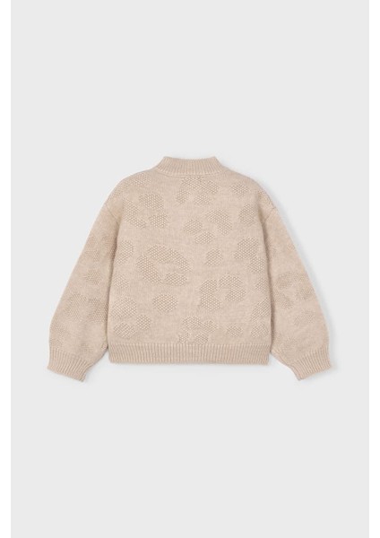 Kız Çocuk Balon Kol Jakar Desenli Triko Hırka - Bej fiyatları