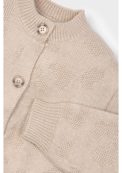 Kız Çocuk Balon Kol Jakar Desenli Triko Hırka - Bej modelleri