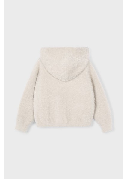 Kız Çocuk Kapüşonlu Cepli Pelüş Hırka - Ekru fiyatları
