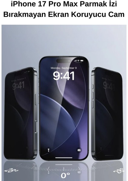 iPhone 17 Pro Max 9h+ Tam Kaplayan Parmak Izi Bırakmayan Safir Ekran Koruyucu Cam