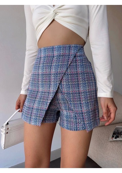 Kapaklı Tüvit Şort Etek Mavi modelleri