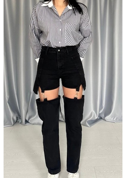 Siyah Askılı Iki Parça Jeans Pantolon modelleri