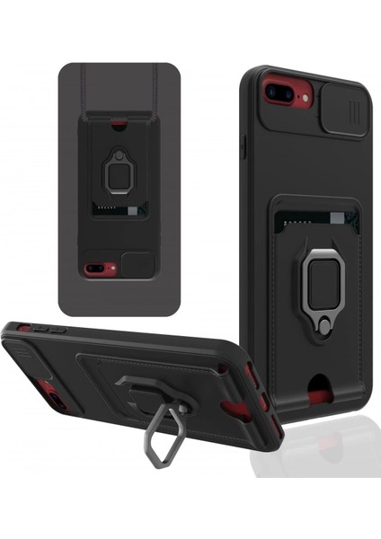 Newface iPhone 7 Plus Kılıf Zuma Kartvizitli Yüzüklü Silikon - Siyah