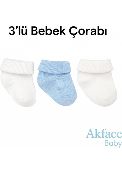 Kıvrık Düz Pamuklu 3'lü Erkek 0-6 Ay Yenidoğan Bebek Çorabı