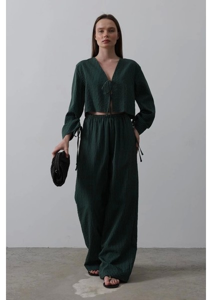 Önü Bağlamalı Crop Takım - Yeşil fiyatları