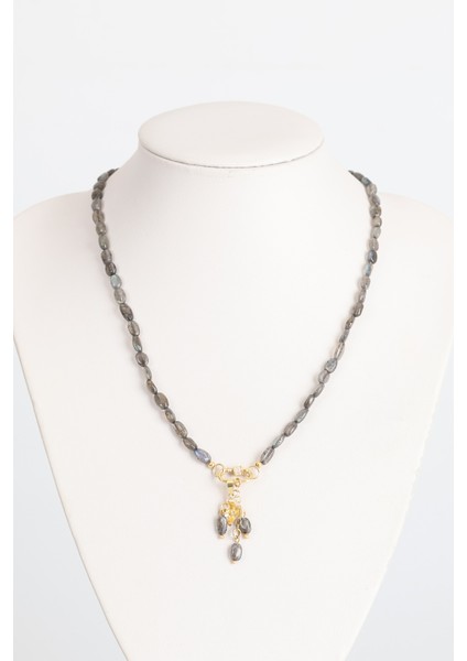 Labradorit Doğal Taş Gümüş Uçlu Tasarım Kolye