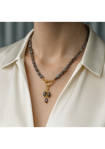 Labradorit Doğal Taş Gümüş Uçlu Tasarım Kolye modelleri