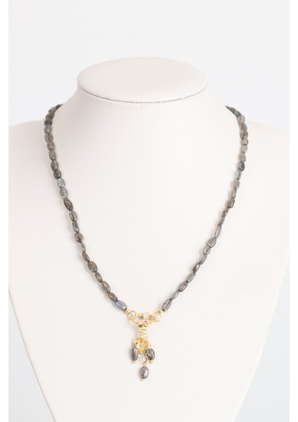 Labradorit Doğal Taş Gümüş Uçlu Tasarım Kolye indirimleri