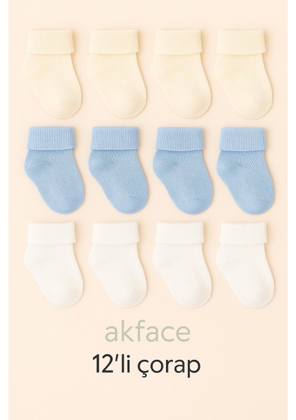 12 Çift 3 Renk Pamuk Erkek Bebek Çorabı 0-6 Ay