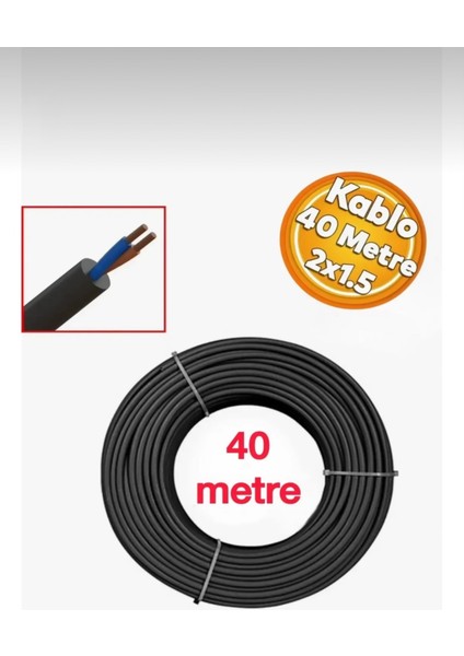 Ttr Çok Telli Elektrik Kablosu Bakır Iletken Damarlı Siyah Kablo 2x1,5 40 Metre